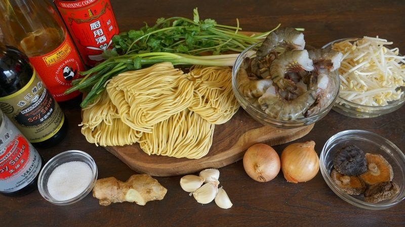 Chinese Stir-Fried Noodles With Shrimp 虾炒面 Xia Chow Mien Ingredients